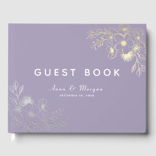 Elegantes lila Blumengold Hochzeit  Gästebuch