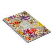 Elegantes lila Blumengrau-Muster Monogramm Notizblock (Rechte Seite)