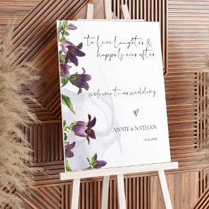 Elegantes Lila Blumenmuster Begrüßungszeichen Poster