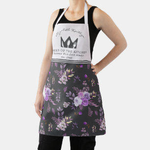 Elegantes Lila Blumenmuster Königin der Küche Schürze