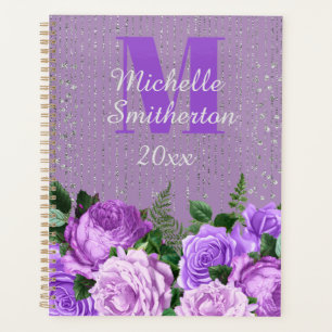 Elegantes lila Blumenmuster mit Silberglitter-Mono Planer