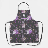 Elegantes Lila Blumenmuster | Monogramm Schürze (Vorderseite)
