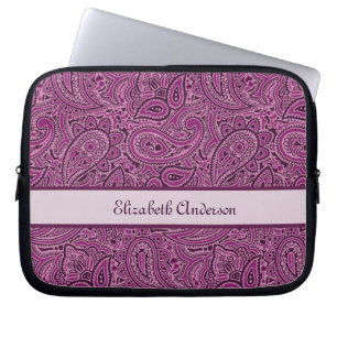 Elegantes lila Blumenpaisley-Muster mit Namen Laptopschutzhülle