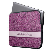 Elegantes lila Blumenpaisley-Muster mit Namen Laptopschutzhülle (Vorderseite Links)