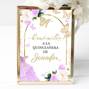 Elegantes lila-blumiges spanisches Quinceanera-Sch Poster