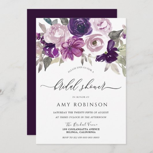 Elegantes Lila Brautparty Einladung (Vorne/Hinten)