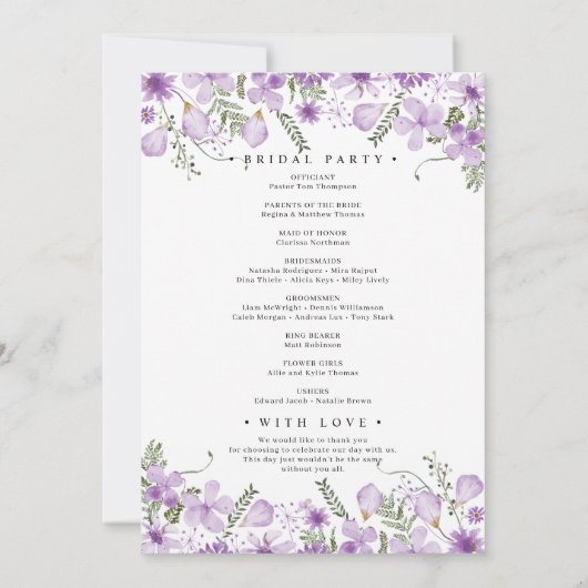 Elegantes Lila Brautparty Einladung (Rückseite)