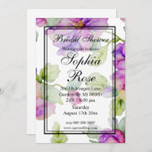 Elegantes lila Brautparty mit Blumen Einladung (Vorne/Hinten)