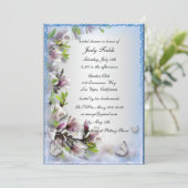 Elegantes Lila Brautparty mit Blumen und Schmetter Einladung (Stehend Vorderseite)