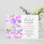 Elegantes lila Brautparty mit floralen Farben Einladung (Stehend Vorderseite)