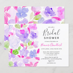 Elegantes lila Brautparty mit floralen Wasserfarbe Einladung