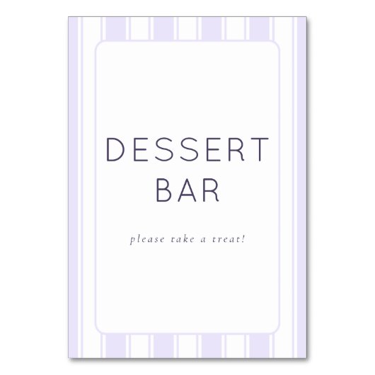 Elegantes lila Dessertbar-Schild Tischnummer (Vorderseite)