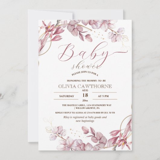 Elegantes Lila Eucalyptus Girly Baby Shower Party Einladung (Vorderseite)