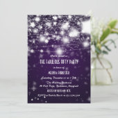 Elegantes Lila, feines 50-Party Shining Stars Einladung (Stehend Vorderseite)