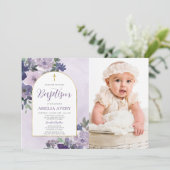 Elegantes Lila Flora-Foto Einladung (Stehend Vorderseite)