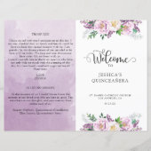 Elegantes Lila Flora-Quinceñera-Begrüßungsprogramm (Vorderseite)