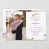 Elegantes Lila Floral Monogram Foto Hochzeit Einladung (Vorne/Hinten)