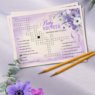 Elegantes lila florales Babyshower-Krätsel Karte