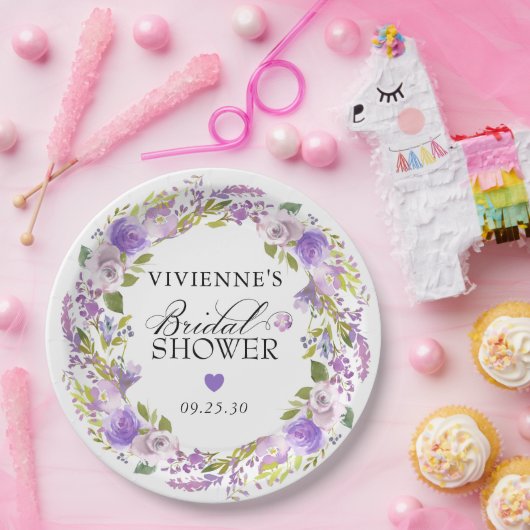 Elegantes Lila florales Brautparty Pappteller (Party)