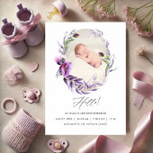 Elegantes Lila florales Foto Baby Ankündigung