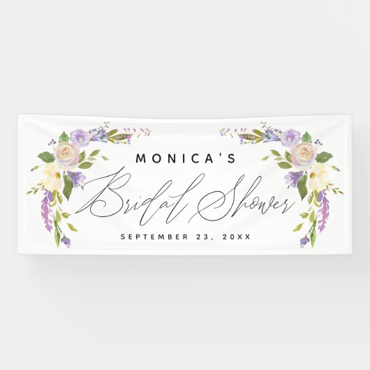 Elegantes Lila, florales Personalisiertes Brautpar Banner (Horizontal)