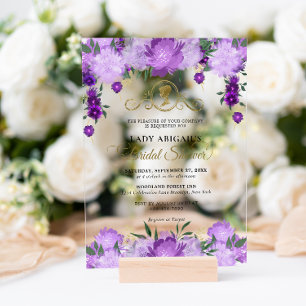 Elegantes Lila, florales Viktorianisches Brautpart Acryleinladungen