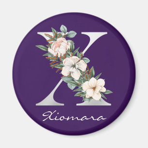 Elegantes Lila, florales weißes Metallic X Monogr Magnet