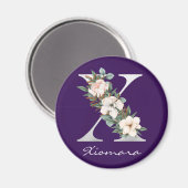 Elegantes Lila, florales weißes Metallic X Monogra Magnet (Vorderseite/Rückseite)
