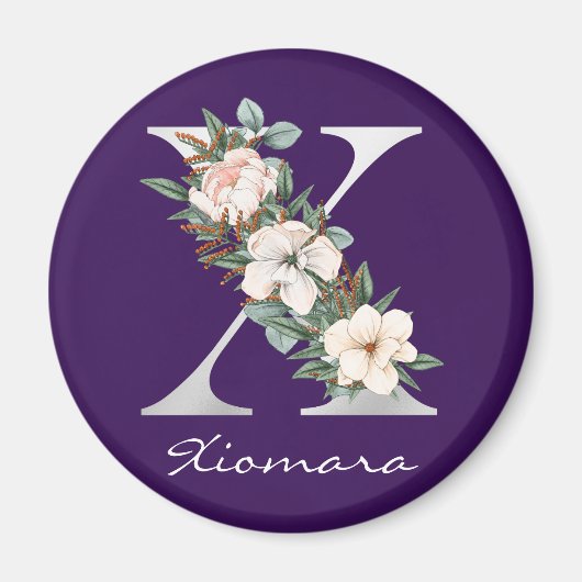 Elegantes Lila, florales weißes Metallic X Monogra Magnet (Vorne)