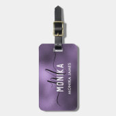 Elegantes Lila Foil Monogramm Custom Gepäckanhänger (Vorderseite vertikal)