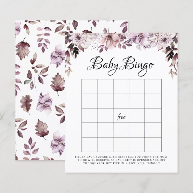 Elegantes Lila Foliage Baby Bingo Game (Vorne/Hinten)