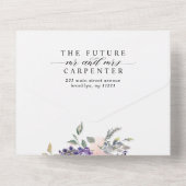 Elegantes Lila Foto mit floralen Wasserfarben Hoch All In One Einladung (Rückseite)