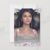 Elegantes Lila Foto Quinceañera Dankeskarte (Rückseite)