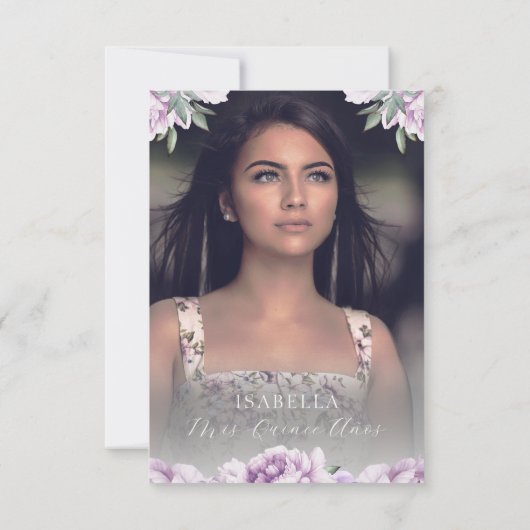 Elegantes Lila Foto Quinceañera Dankeskarte (Rückseite)