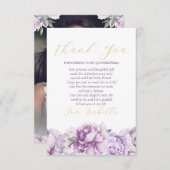 Elegantes Lila Foto Quinceañera Dankeskarte (Vorne/Hinten)
