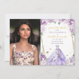 Elegantes Lila Foto Quinceañera Save The Date