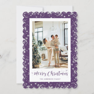 Elegantes Lila Funkelnd Foto Frohe Weihnachtskarte Feiertagskarte