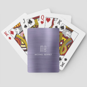 Elegantes lila gebürstetes metallisches Monogramm Spielkarten