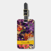 Elegantes, lila-gelbes Blumenmuster Gepäckanhänger (Vorderseite vertikal)