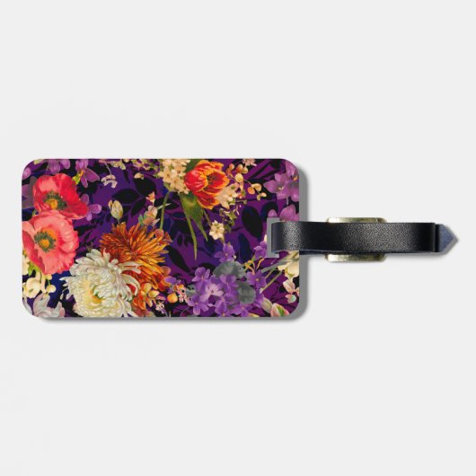 Elegantes, lila-gelbes Blumenmuster Gepäckanhänger (Rückseite horizontal)