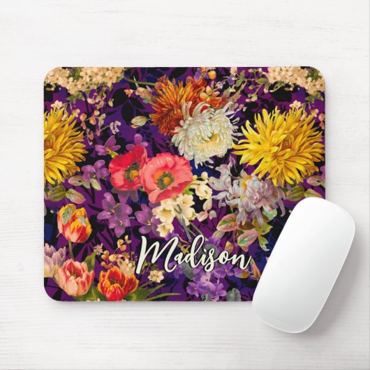 Elegantes, lila-gelbes Blumenmuster Mousepad (Mit Mouse)