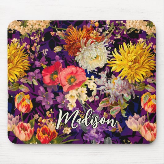 Elegantes, lila-gelbes Blumenmuster Mousepad (Vorne)
