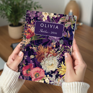 Elegantes lila-gelbes Wildblumenmuster Notizblock