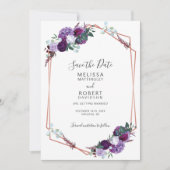 Elegantes Lila geometrisches Skript Save The Date (Vorderseite)