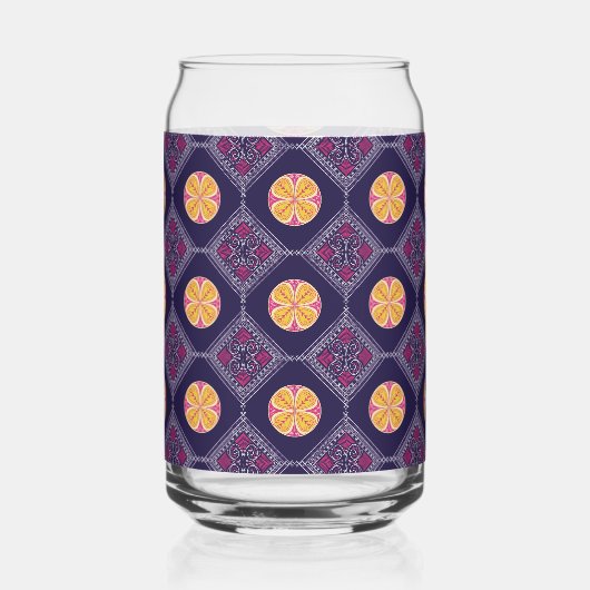 Elegantes Lila Gewebe mit gelbem Blumenmuster Dosenglas (Vorderseite)