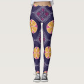 Elegantes Lila Gewebe mit gelbem Blumenmuster Leggings (Vorderseite)