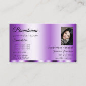 Elegantes Lila Glamour mit Beruflichem Foto Visitenkarte (Rückseite)