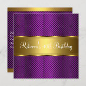 Elegantes Lila Gold 40. Geburtstag Party Einladung (Vorne/Hinten)