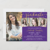 Elegantes Lila Gold 4 Foto Confetti Graduate Einladung (Vorderseite)