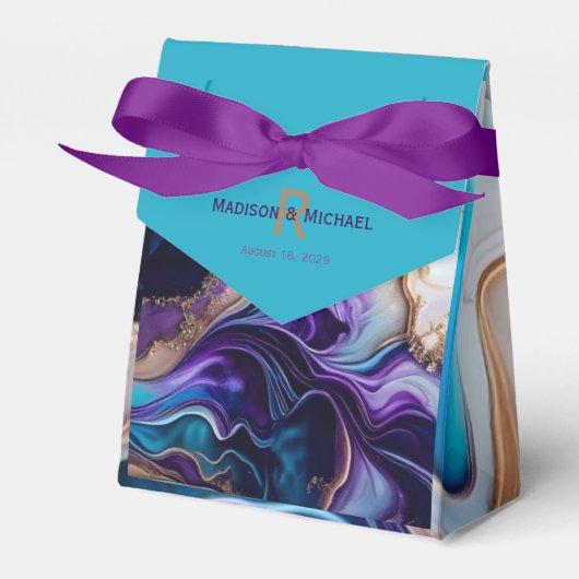 Elegantes Lila Gold & Aqua Monogramm Geschenkschachtel (Vorderseite)